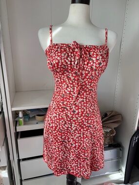 SHEIN Red Floral Tie-Front Slip Dress